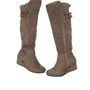 DREAM PAIRS Women's  Khaki Knee High Hidden Wedge Winter Boots Size 6